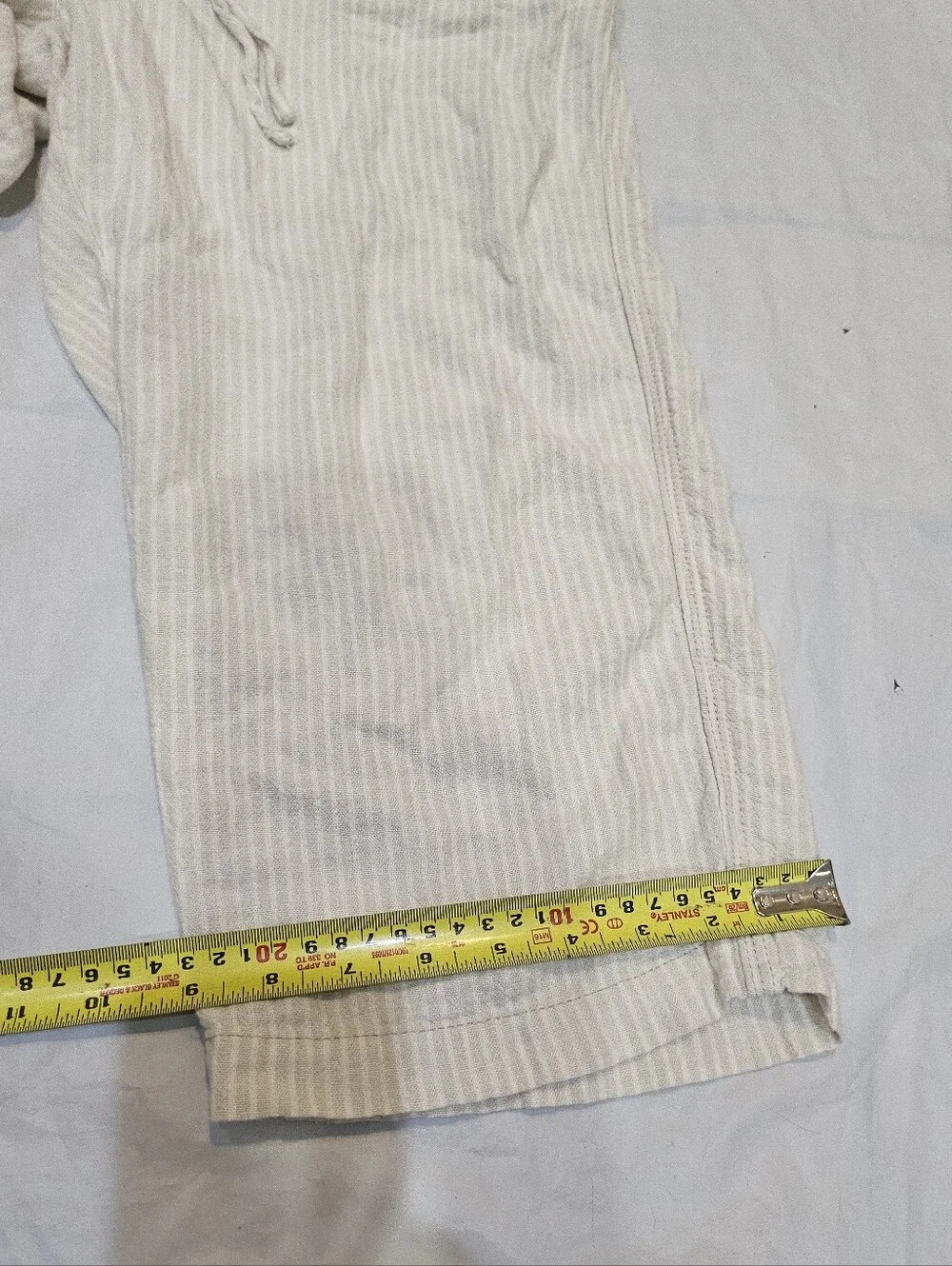 Per Se Striped Linen Capri Pants M Wide Leg Drawstring Elastic